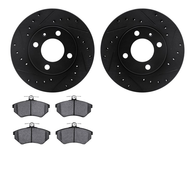 8302-74055 Drilled/Slotted Brake Rotors with 3000-Series Ceramic Brake Pads Kit [Black], 1988-1988 Audi/Volkswagen, Position: Fr
