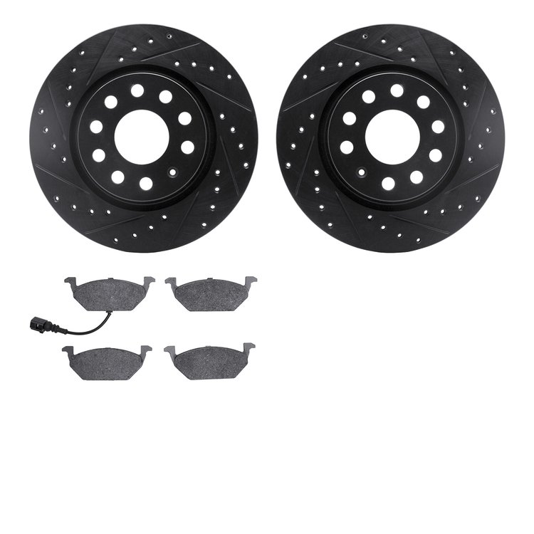 8302-74067 Drilled/Slotted Brake Rotors with 3000-Series Ceramic Brake Pads Kit [Black], 2005-2010 Audi/Volkswagen, Position: Fr