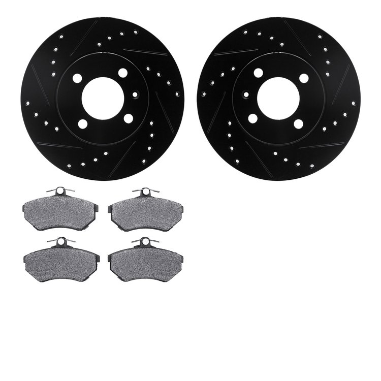 8302-74068 Drilled/Slotted Brake Rotors with 3000-Series Ceramic Brake Pads Kit [Black], 1993-1993 Audi/Volkswagen, Position: Fr