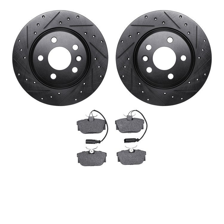 8302-74073 Drilled/Slotted Brake Rotors with 3000-Series Ceramic Brake Pads Kit [Black], 2001-2003 Audi/Volkswagen, Position: Re