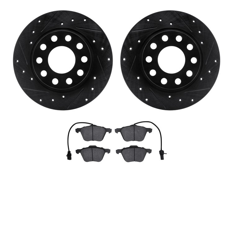 8302-74074 Drilled/Slotted Brake Rotors with 3000-Series Ceramic Brake Pads Kit [Black], 2001-2003 Audi/Volkswagen, Position: Fr