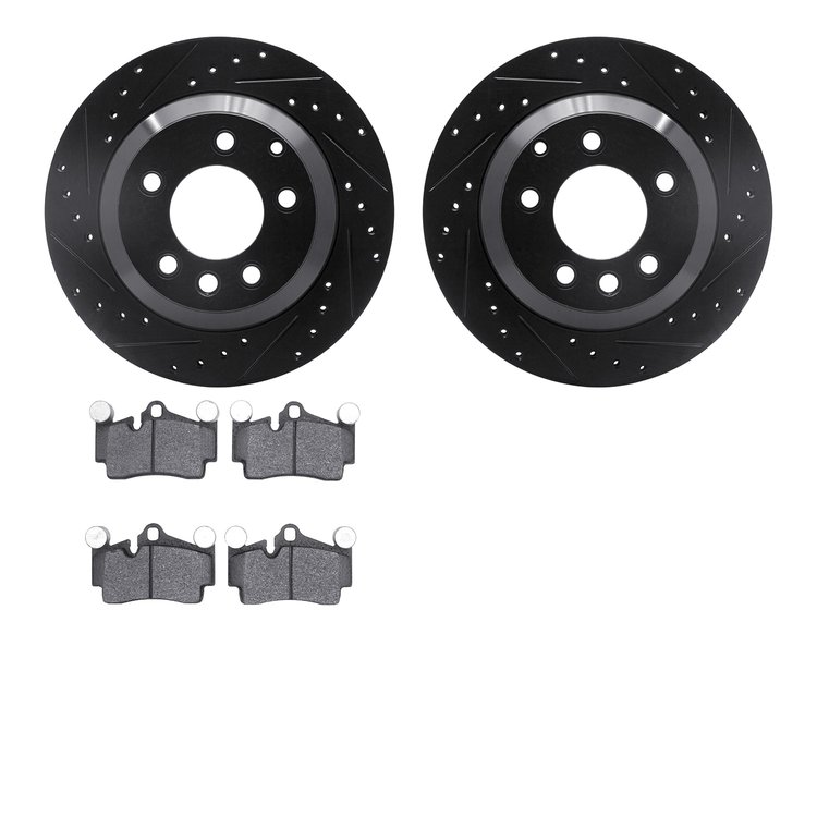 8302-74077 Drilled/Slotted Brake Rotors with 3000-Series Ceramic Brake Pads Kit [Black], 2003-2015 Multiple Makes/Models, Positi