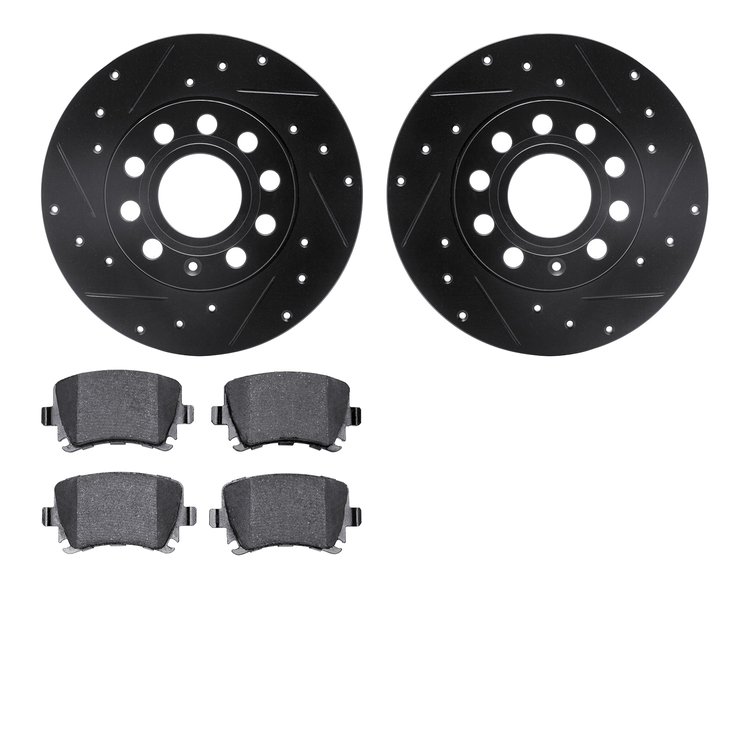 8302-74084 Drilled/Slotted Brake Rotors with 3000-Series Ceramic Brake Pads Kit [Black], 2005-2013 Audi/Volkswagen, Position: Re