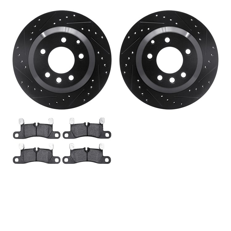 8302-74089 Drilled/Slotted Brake Rotors with 3000-Series Ceramic Brake Pads Kit [Black], 2011-2018 Multiple Makes/Models, Positi
