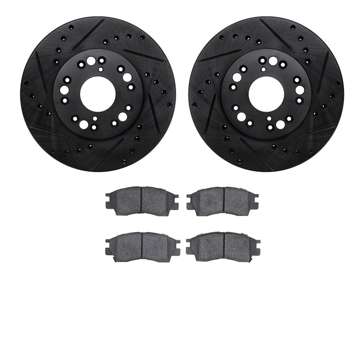 8302-75001 Drilled/Slotted Brake Rotors with 3000-Series Ceramic Brake Pads Kit [Black], 1990-1990 Lexus/Toyota/Scion, Position:
