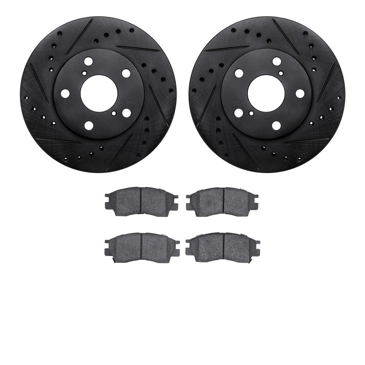 8302-75003 Drilled/Slotted Brake Rotors with 3000-Series Ceramic Brake Pads Kit [Black], 1992-1998 Lexus/Toyota/Scion, Position: