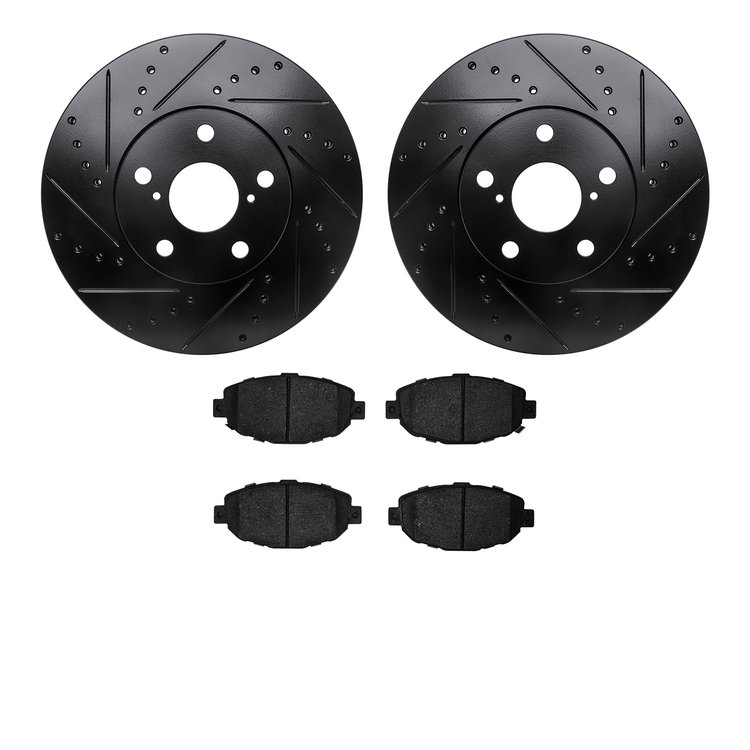 8302-75005 Drilled/Slotted Brake Rotors with 3000-Series Ceramic Brake Pads Kit [Black], 1992-2000 Lexus/Toyota/Scion, Position: