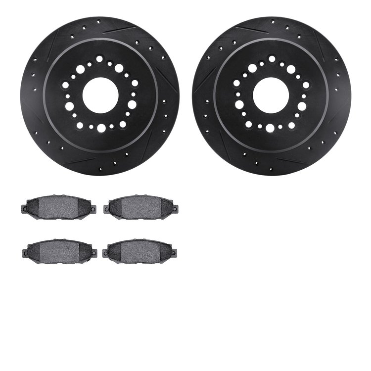 8302-75006 Drilled/Slotted Brake Rotors with 3000-Series Ceramic Brake Pads Kit [Black], 1992-1998 Lexus/Toyota/Scion, Position: