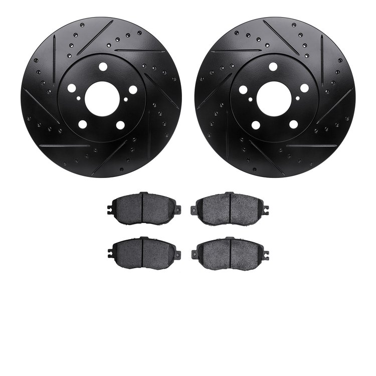 8302-75008 Drilled/Slotted Brake Rotors with 3000-Series Ceramic Brake Pads Kit [Black], 1993-1994 Lexus/Toyota/Scion, Position: