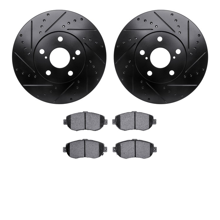 8302-75010 Drilled/Slotted Brake Rotors with 3000-Series Ceramic Brake Pads Kit [Black], 1993-2010 Lexus/Toyota/Scion, Position: