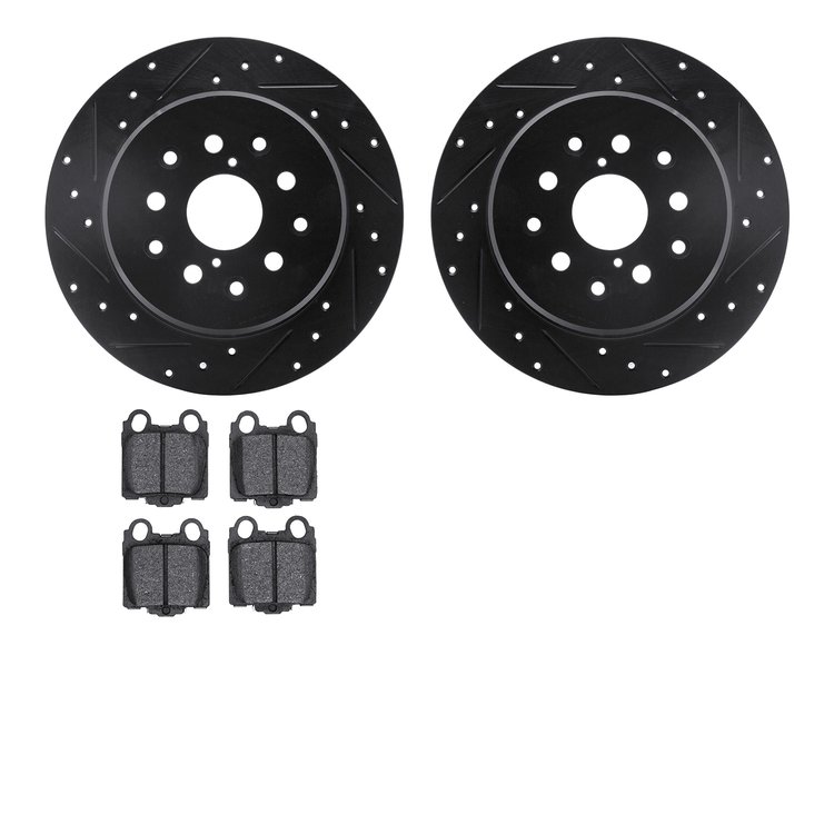 8302-75012 Drilled/Slotted Brake Rotors with 3000-Series Ceramic Brake Pads Kit [Black], 1998-2010 Lexus/Toyota/Scion, Position: