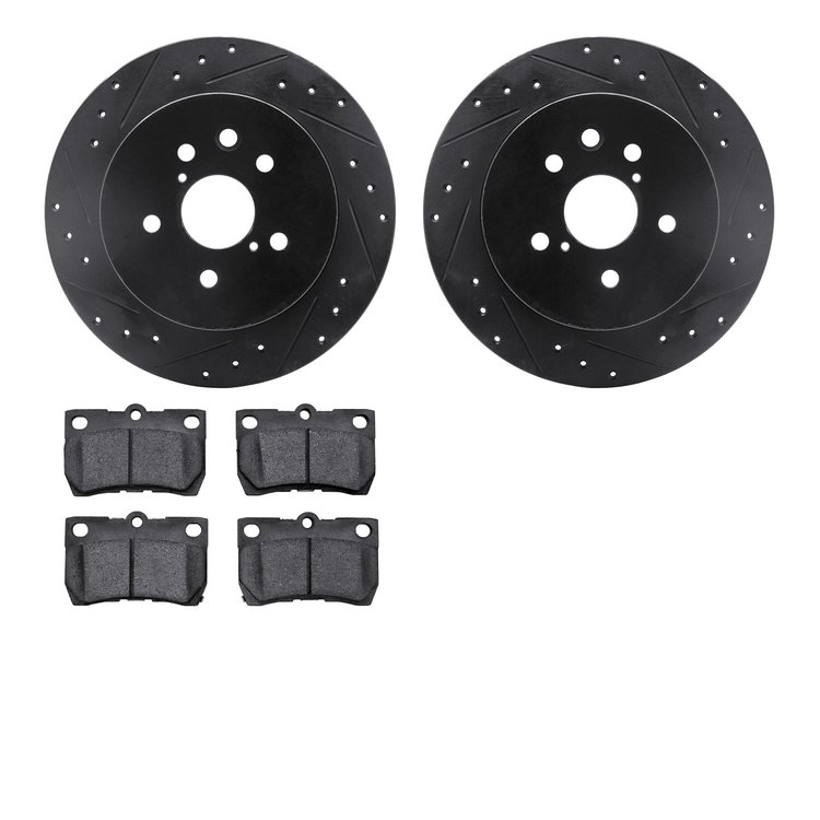 8302-75016 Drilled/Slotted Brake Rotors with 3000-Series Ceramic Brake Pads Kit [Black], 2006-2013 Lexus/Toyota/Scion, Position: