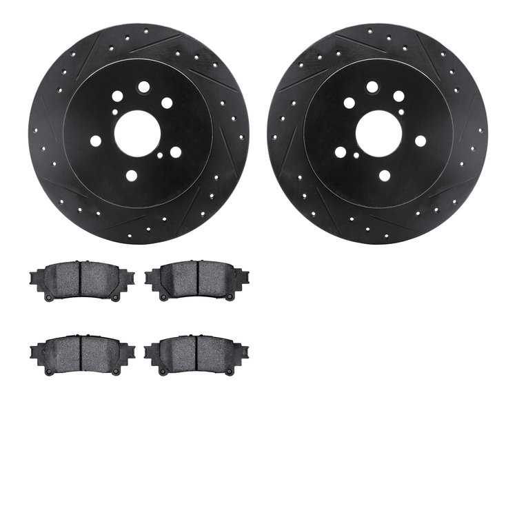 8302-75030 Drilled/Slotted Brake Rotors with 3000-Series Ceramic Brake Pads Kit [Black], 2014-2015 Lexus/Toyota/Scion, Position:
