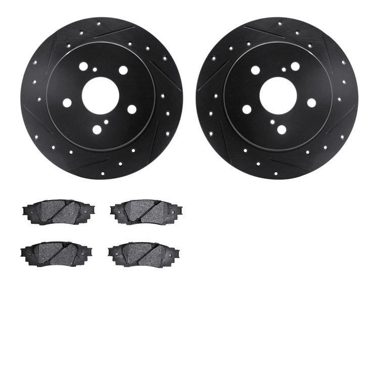 8302-75035 Drilled/Slotted Brake Rotors with 3000-Series Ceramic Brake Pads Kit [Black], Fits Select Lexus/Toyota/Scion, Positio