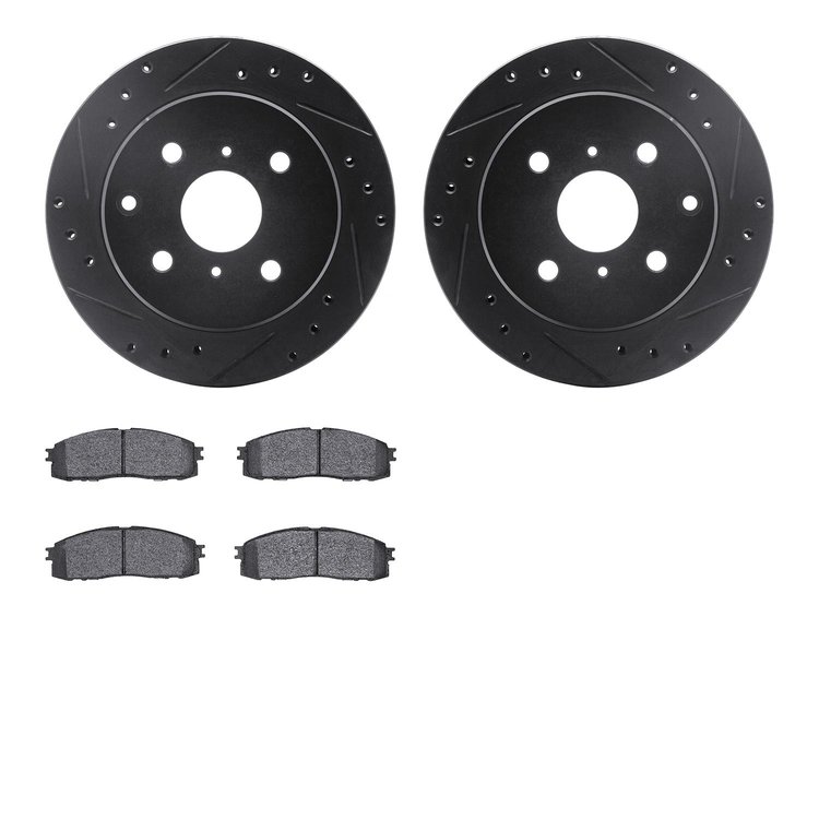 8302-76005 Drilled/Slotted Brake Rotors with 3000-Series Ceramic Brake Pads Kit [Black], 1984-1988 Lexus/Toyota/Scion, Position: