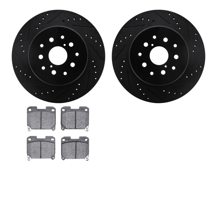 8302-76008 Drilled/Slotted Brake Rotors with 3000-Series Ceramic Brake Pads Kit [Black], 1993-1998 Lexus/Toyota/Scion, Position: