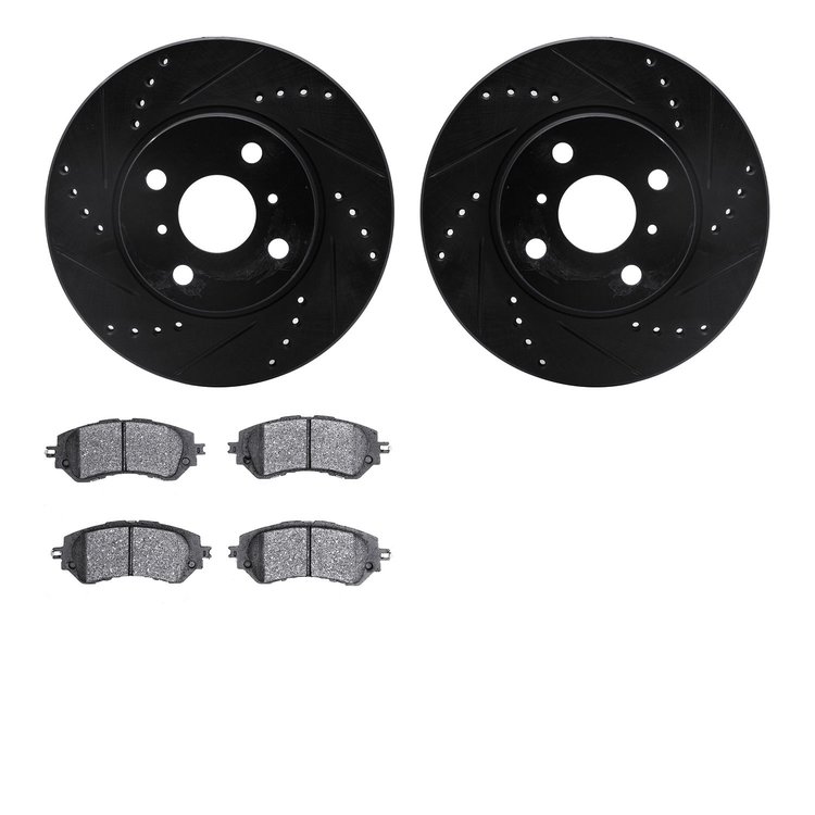 8302-76011 Drilled/Slotted Brake Rotors with 3000-Series Ceramic Brake Pads Kit [Black], 2016-2019 Lexus/Toyota/Scion, Position:
