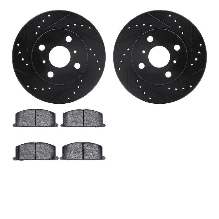 8302-76031 Drilled/Slotted Brake Rotors with 3000-Series Ceramic Brake Pads Kit [Black], 1985-1988 Multiple Makes/Models, Positi