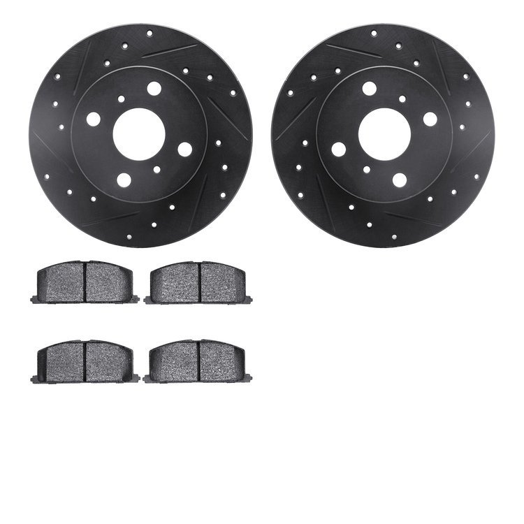 8302-76032 Drilled/Slotted Brake Rotors with 3000-Series Ceramic Brake Pads Kit [Black], 1984-1988 Multiple Makes/Models, Positi