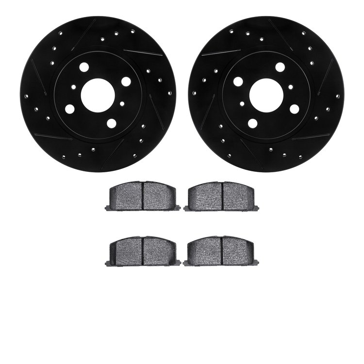 8302-76035 Drilled/Slotted Brake Rotors with 3000-Series Ceramic Brake Pads Kit [Black], 1987-1992 Multiple Makes/Models, Positi