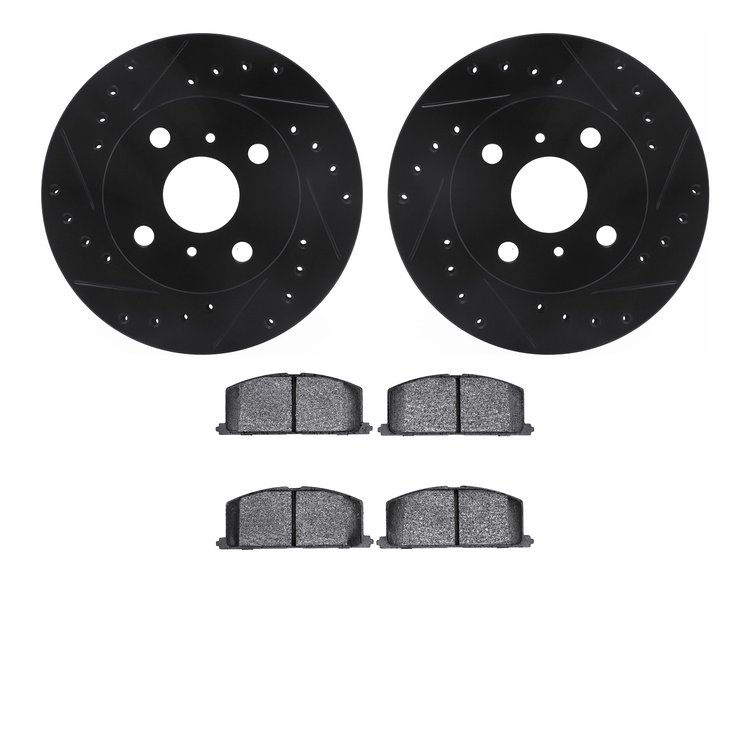 8302-76036 Drilled/Slotted Brake Rotors with 3000-Series Ceramic Brake Pads Kit [Black], 1988-1992 Multiple Makes/Models, Positi
