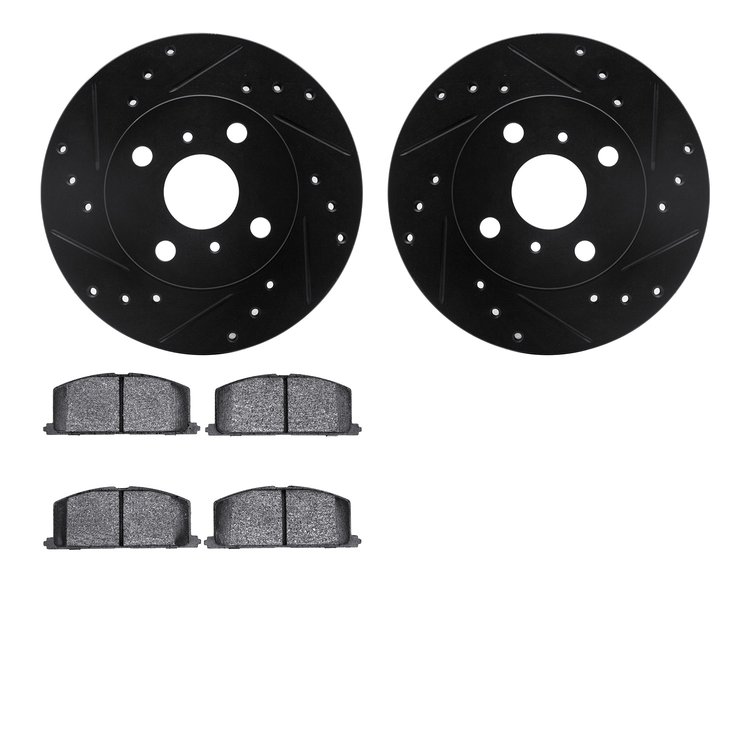 8302-76037 Drilled/Slotted Brake Rotors with 3000-Series Ceramic Brake Pads Kit [Black], 1990-1991 Lexus/Toyota/Scion, Position: