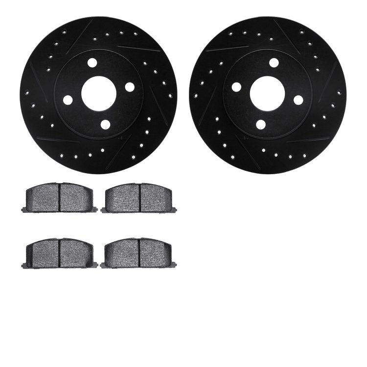 8302-76040 Drilled/Slotted Brake Rotors with 3000-Series Ceramic Brake Pads Kit [Black], 1992-1995 Lexus/Toyota/Scion, Position: