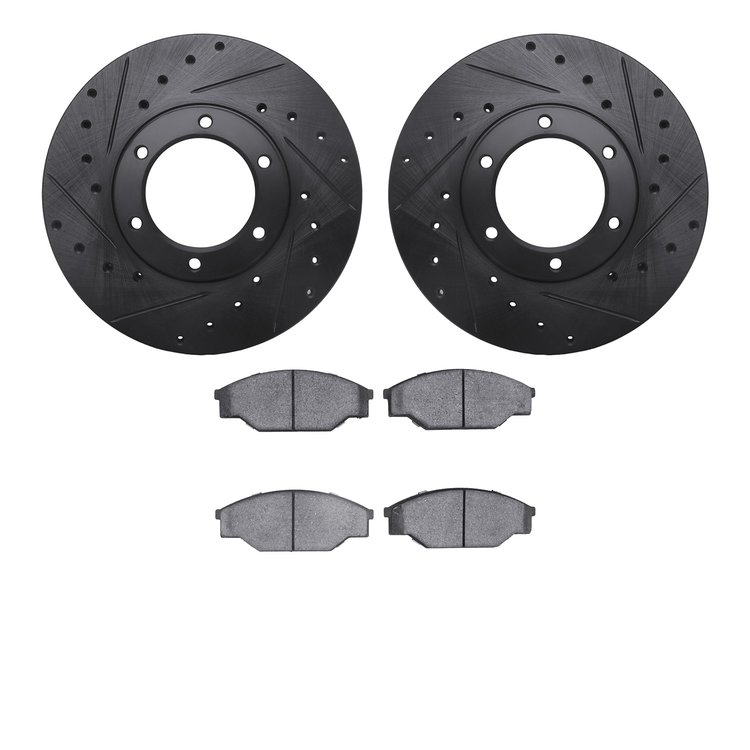8302-76046 Drilled/Slotted Brake Rotors with 3000-Series Ceramic Brake Pads Kit [Black], 1987-1988 Lexus/Toyota/Scion, Position: