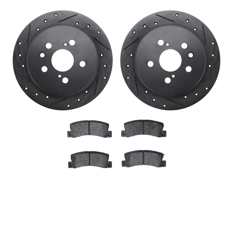 8302-76057 Drilled/Slotted Brake Rotors with 3000-Series Ceramic Brake Pads Kit [Black], 1994-1995 Lexus/Toyota/Scion, Position: