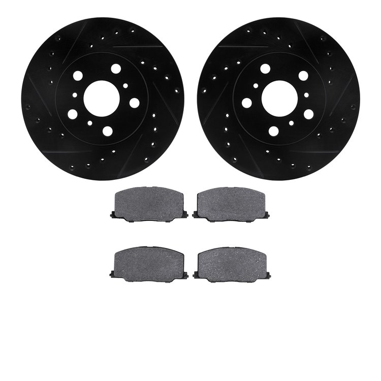 8302-76065 Drilled/Slotted Brake Rotors with 3000-Series Ceramic Brake Pads Kit [Black], 1987-1991 Lexus/Toyota/Scion, Position: