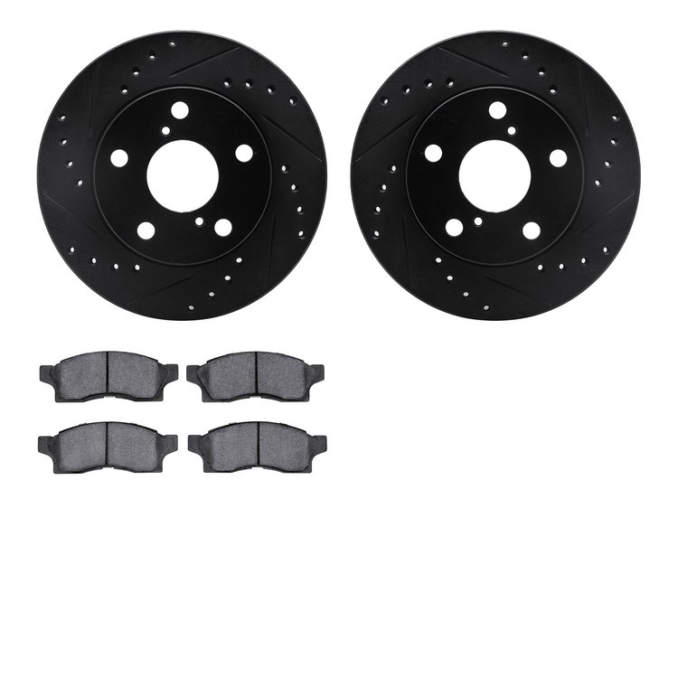 8302-76083 Drilled/Slotted Brake Rotors with 3000-Series Ceramic Brake Pads Kit [Black], 1991-1991 Lexus/Toyota/Scion, Position: