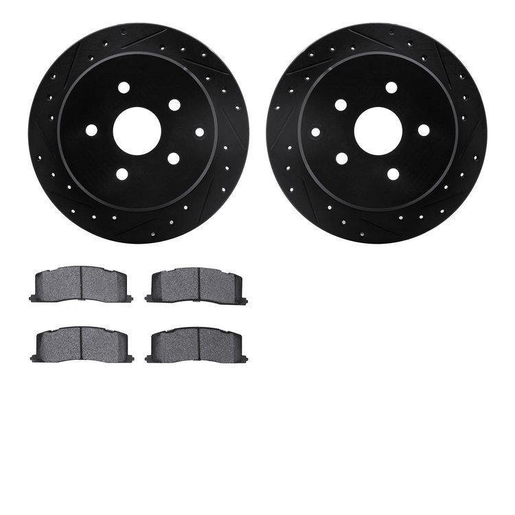 8302-76086 Drilled/Slotted Brake Rotors with 3000-Series Ceramic Brake Pads Kit [Black], 1991-1997 Lexus/Toyota/Scion, Position: