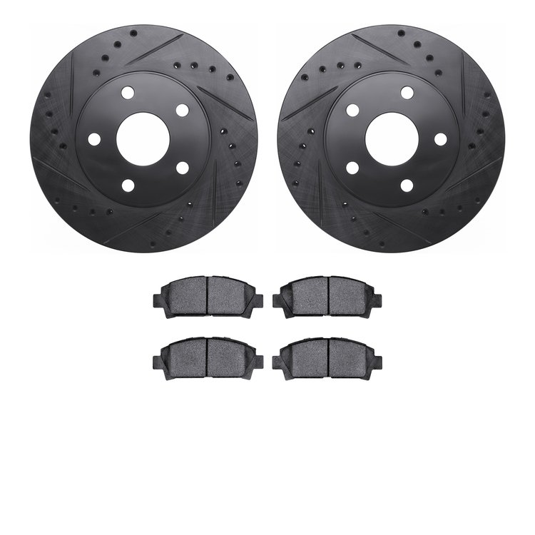 8302-76095 Drilled/Slotted Brake Rotors with 3000-Series Ceramic Brake Pads Kit [Black], 1992-1995 Lexus/Toyota/Scion, Position: