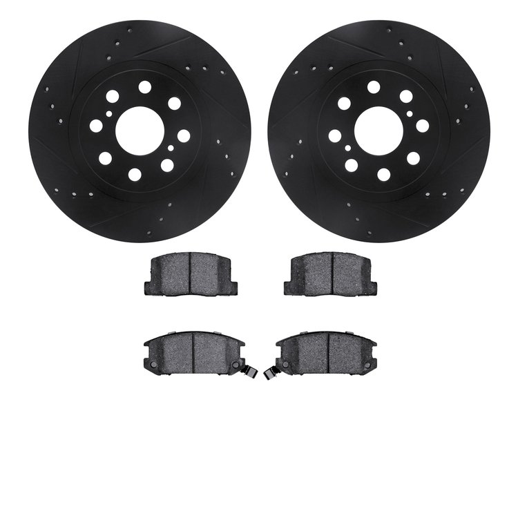 8302-76110 Drilled/Slotted Brake Rotors with 3000-Series Ceramic Brake Pads Kit [Black], 2000-2005 Lexus/Toyota/Scion, Position: