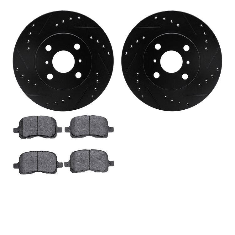 8302-76114 Drilled/Slotted Brake Rotors with 3000-Series Ceramic Brake Pads Kit [Black], 1998-2002 Multiple Makes/Models, Positi