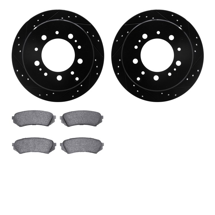 8302-76116 Drilled/Slotted Brake Rotors with 3000-Series Ceramic Brake Pads Kit [Black], 1998-2007 Lexus/Toyota/Scion, Position: