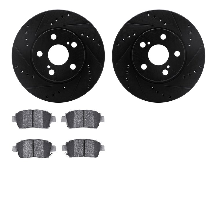 8302-76122 Drilled/Slotted Brake Rotors with 3000-Series Ceramic Brake Pads Kit [Black], 2004-2009 Lexus/Toyota/Scion, Position: