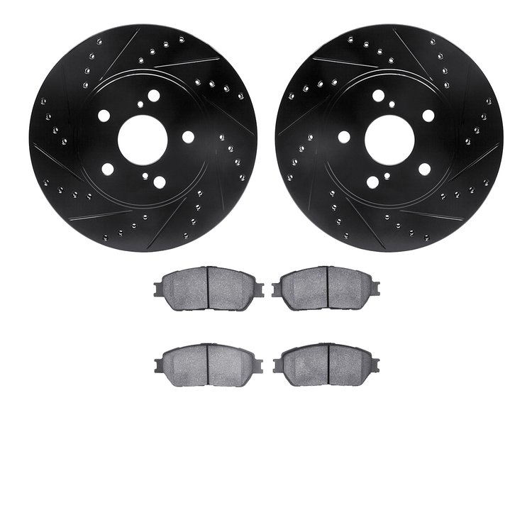 8302-76136 Drilled/Slotted Brake Rotors with 3000-Series Ceramic Brake Pads Kit [Black], 2002-2006 Lexus/Toyota/Scion, Position: