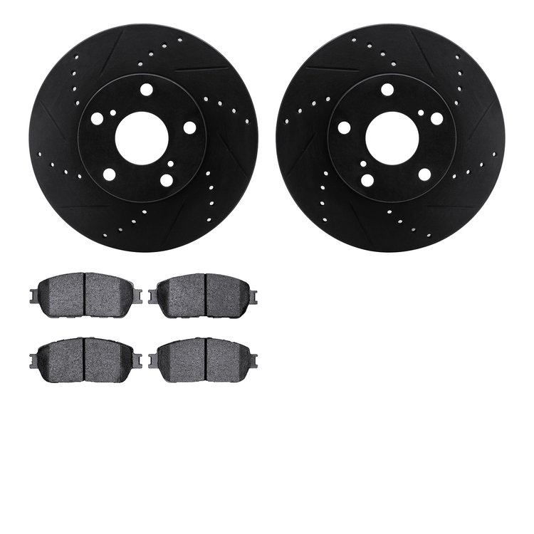 8302-76138 Drilled/Slotted Brake Rotors with 3000-Series Ceramic Brake Pads Kit [Black], 2005-2015 Lexus/Toyota/Scion, Position: