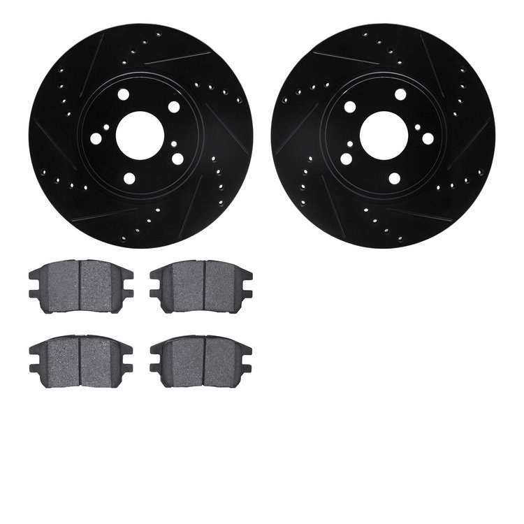 8302-76143 Drilled/Slotted Brake Rotors with 3000-Series Ceramic Brake Pads Kit [Black], 2002-2003 Lexus/Toyota/Scion, Position: