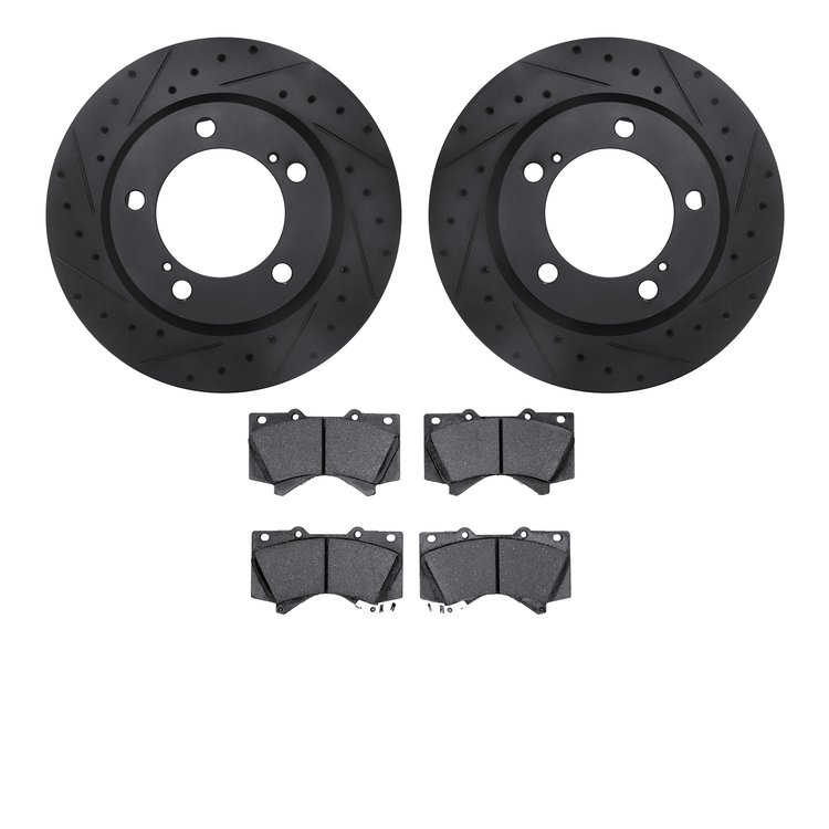 8302-76162 Drilled/Slotted Brake Rotors with 3000-Series Ceramic Brake Pads Kit [Black], 2008-2021 Lexus/Toyota/Scion, Position: