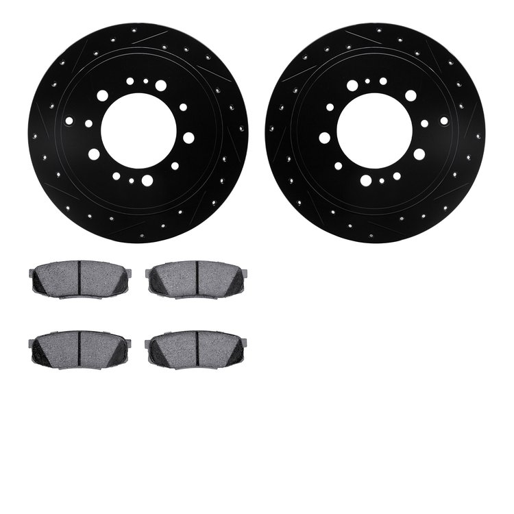 8302-76163 Drilled/Slotted Brake Rotors with 3000-Series Ceramic Brake Pads Kit [Black], Fits Select Lexus/Toyota/Scion, Positio