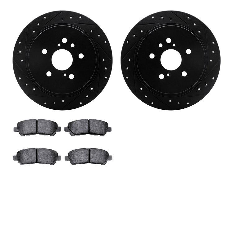 8302-76165 Drilled/Slotted Brake Rotors with 3000-Series Ceramic Brake Pads Kit [Black], 2008-2013 Lexus/Toyota/Scion, Position:
