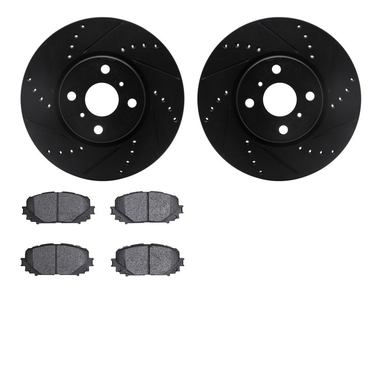 8302-76176 Drilled/Slotted Brake Rotors with 3000-Series Ceramic Brake Pads Kit [Black], 2012-2018 Lexus/Toyota/Scion, Position: