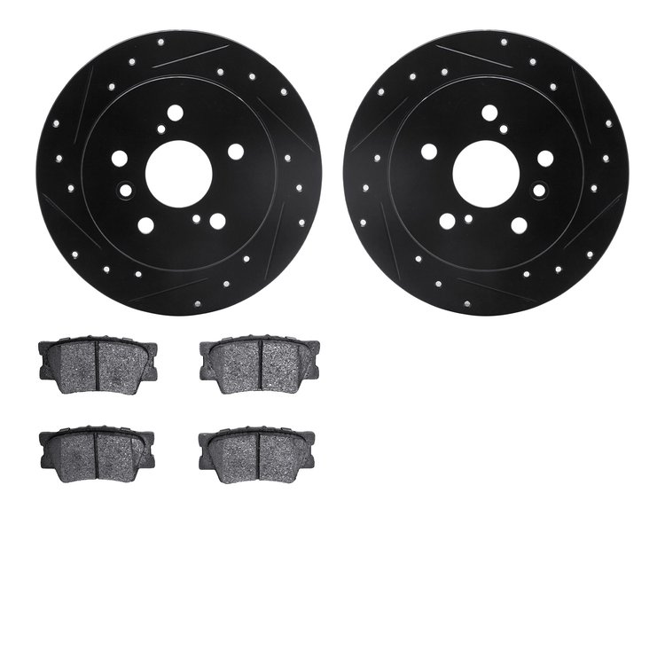 8302-76178 Drilled/Slotted Brake Rotors with 3000-Series Ceramic Brake Pads Kit [Black], 2007-2012 Lexus/Toyota/Scion, Position: