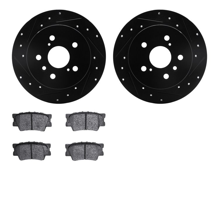 8302-76180 Drilled/Slotted Brake Rotors with 3000-Series Ceramic Brake Pads Kit [Black], 2012-2018 Lexus/Toyota/Scion, Position: