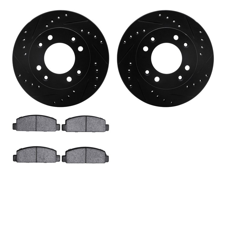 8302-80006 Drilled/Slotted Brake Rotors with 3000-Series Ceramic Brake Pads Kit [Black], 1986-1988 Ford/Lincoln/Mercury/Mazda, P