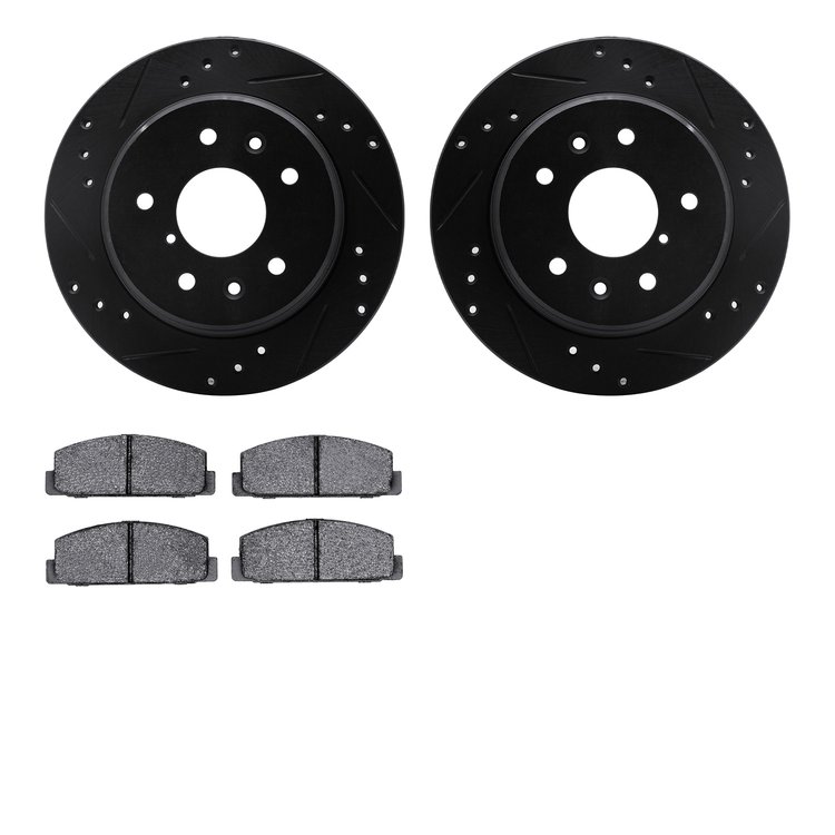 8302-80019 Drilled/Slotted Brake Rotors with 3000-Series Ceramic Brake Pads Kit [Black], 1986-1991 Ford/Lincoln/Mercury/Mazda, P