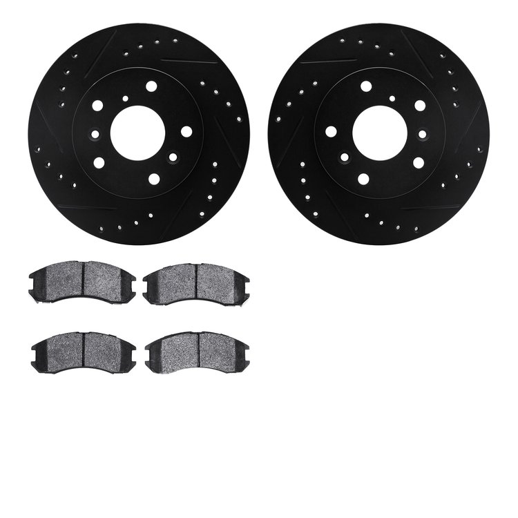8302-80026 Drilled/Slotted Brake Rotors with 3000-Series Ceramic Brake Pads Kit [Black], 1988-1992 Ford/Lincoln/Mercury/Mazda, P
