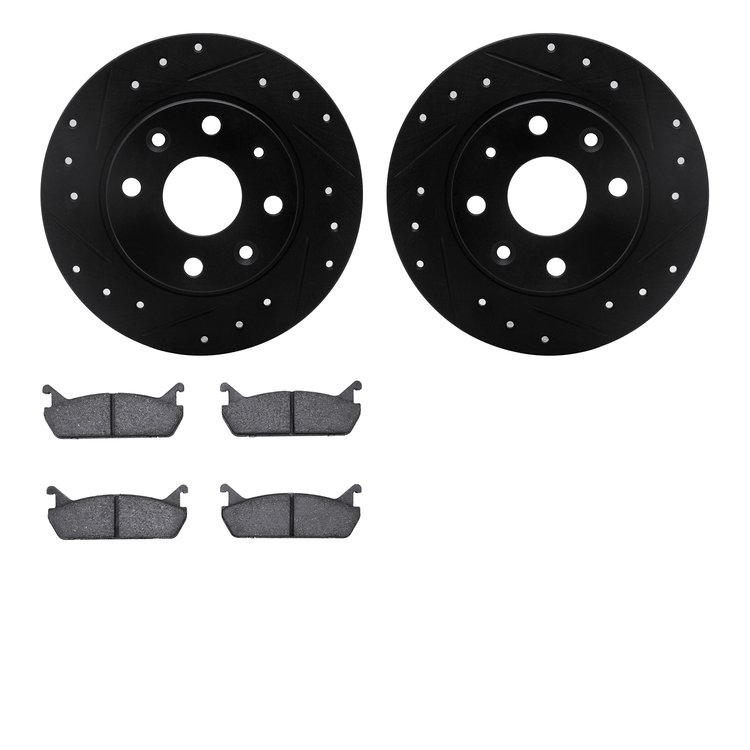 8302-80030 Drilled/Slotted Brake Rotors with 3000-Series Ceramic Brake Pads Kit [Black], 1990-1993 Ford/Lincoln/Mercury/Mazda, P